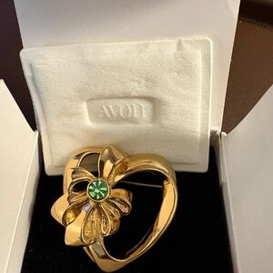 Avon Gold Brooch with Green Gemstone